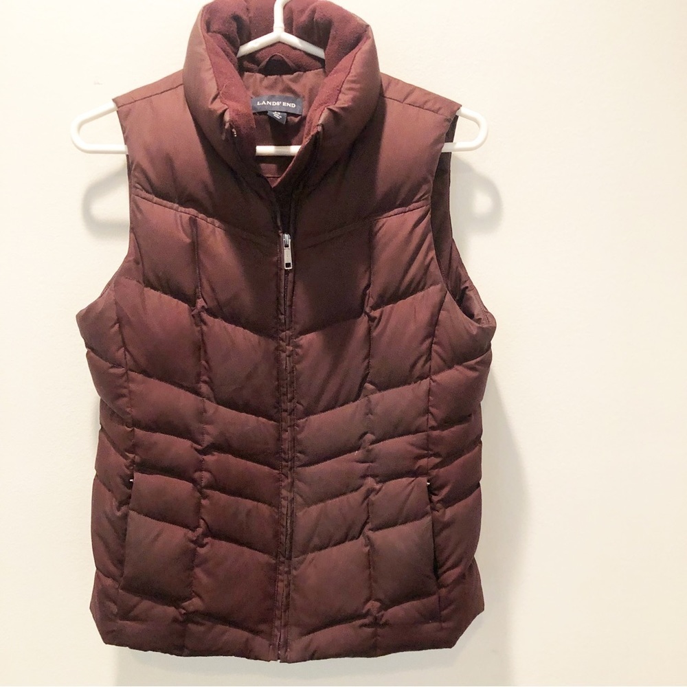 Lands’ End Maroon Burgundy Down Zip Front Vest XS